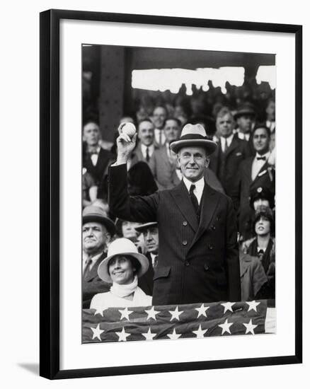 President Calvin Coolidge (1872-1933) Throws Out the First Ball of the 1924 World Series, 1924-American Photographer-Framed Photographic Print