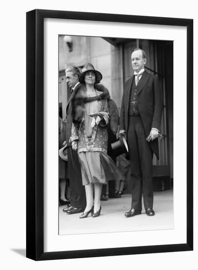President Calvin Coolidge and First Lady Grace Coolidge Attending Easter Services. April 17, 1927-null-Framed Premium Photographic Print