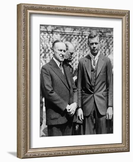 President Calvin Coolidge with Medal of Honor Recipient, Charles Lindbergh-null-Framed Premium Photographic Print