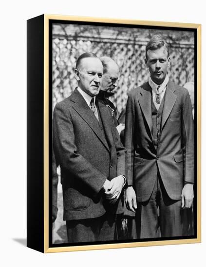 President Calvin Coolidge with Medal of Honor Recipient, Charles Lindbergh-null-Framed Stretched Canvas