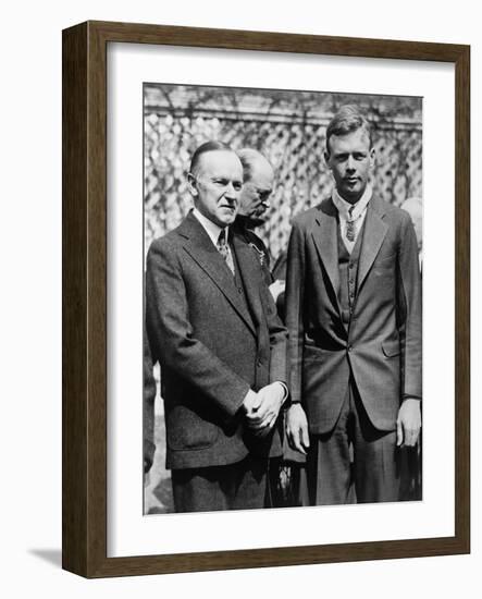 President Calvin Coolidge with Medal of Honor Recipient, Charles Lindbergh-null-Framed Photo