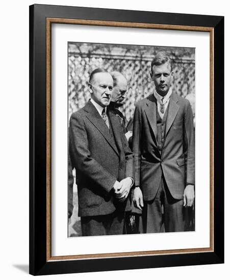 President Calvin Coolidge with Medal of Honor Recipient, Charles Lindbergh-null-Framed Photo