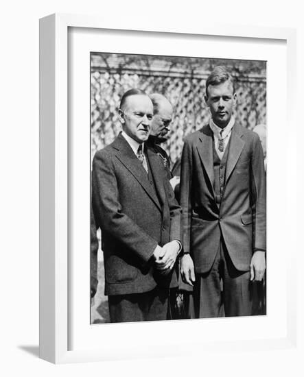 President Calvin Coolidge with Medal of Honor Recipient, Charles Lindbergh-null-Framed Photo