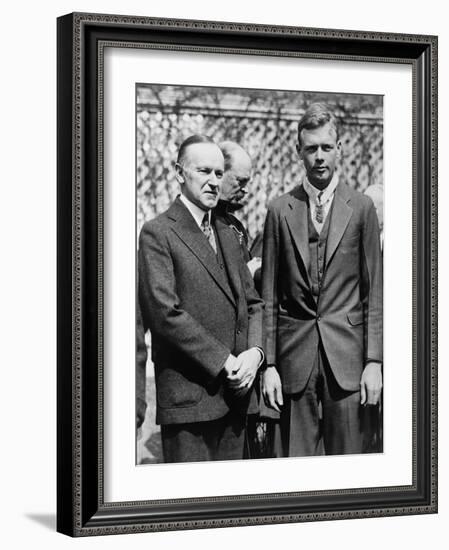 President Calvin Coolidge with Medal of Honor Recipient, Charles Lindbergh-null-Framed Photo