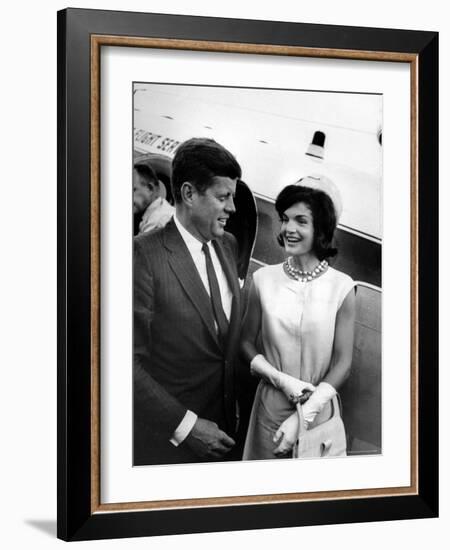 President Candidate Sen. Jack Kennedy Being Greeted by His Wife Jacqueline Upon His Return From LA-Paul Schutzer-Framed Photographic Print