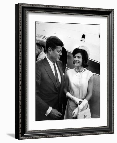 President Candidate Sen. Jack Kennedy Being Greeted by His Wife Jacqueline Upon His Return From LA-Paul Schutzer-Framed Photographic Print