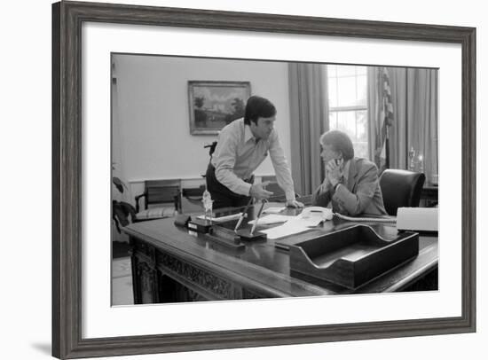 President Carter and Hamilton Jordan Working on Panama Canal Treaty, 1977-78-null-Framed Photo
