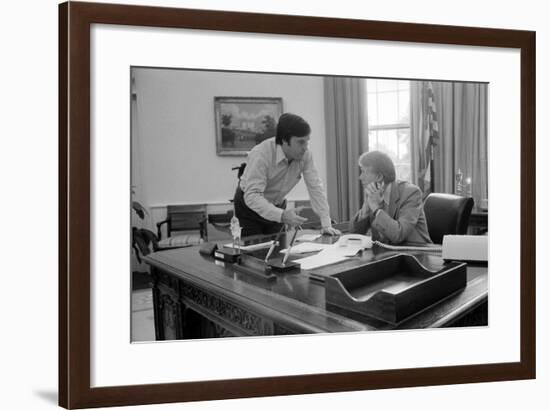 President Carter and Hamilton Jordan Working on Panama Canal Treaty, 1977-78-null-Framed Photo
