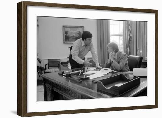 President Carter and Hamilton Jordan Working on Panama Canal Treaty, 1977-78-null-Framed Photo