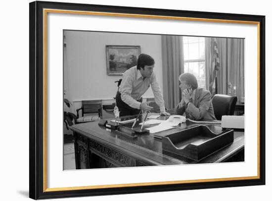 President Carter and Hamilton Jordan Working on Panama Canal Treaty, 1977-78-null-Framed Photo