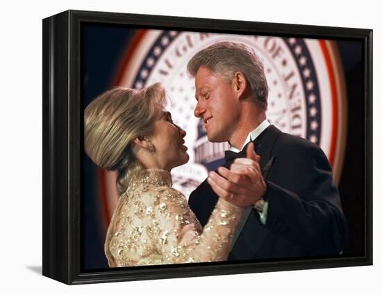 President Clinton Dances with His Wife Hillary at the Veterans Ball Monday-null-Framed Premier Image Canvas