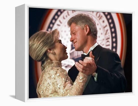 President Clinton Dances with His Wife Hillary at the Veterans Ball Monday-null-Framed Premier Image Canvas