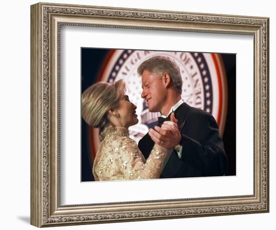 President Clinton Dances with His Wife Hillary at the Veterans Ball Monday-null-Framed Photographic Print