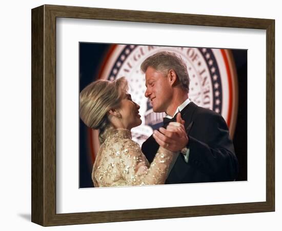 President Clinton Dances with His Wife Hillary at the Veterans Ball Monday-null-Framed Photographic Print