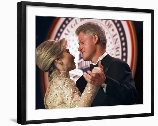 President Clinton Dances with His Wife Hillary at the Veterans Ball Monday-null-Framed Photographic Print