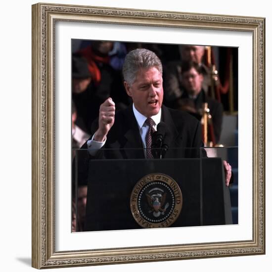 President Clinton Delivers Inaugural Speech after Being Sworn in for Second Term, January 20, 1997-null-Framed Photographic Print