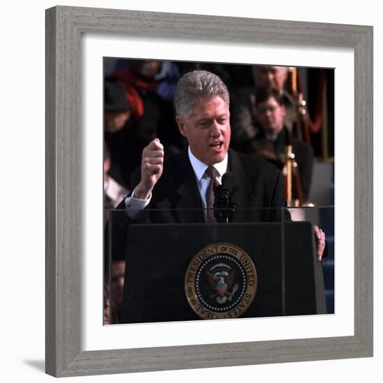 President Clinton Delivers Inaugural Speech after Being Sworn in for Second Term, January 20, 1997-null-Framed Photographic Print