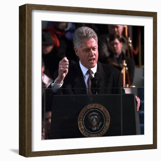 President Clinton Delivers Inaugural Speech after Being Sworn in for Second Term, January 20, 1997-null-Framed Photographic Print