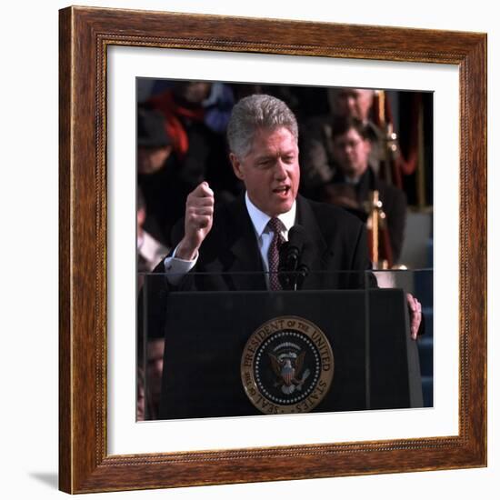 President Clinton Delivers Inaugural Speech after Being Sworn in for Second Term, January 20, 1997-null-Framed Photographic Print