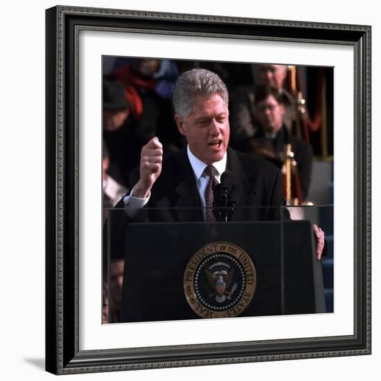 President Clinton Delivers Inaugural Speech after Being Sworn in for Second Term, January 20, 1997-null-Framed Photographic Print