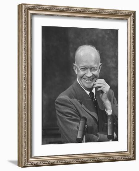 President Dwight D. Eisenhower at Press Conference-null-Framed Photographic Print