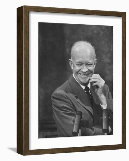 President Dwight D. Eisenhower at Press Conference-null-Framed Photographic Print