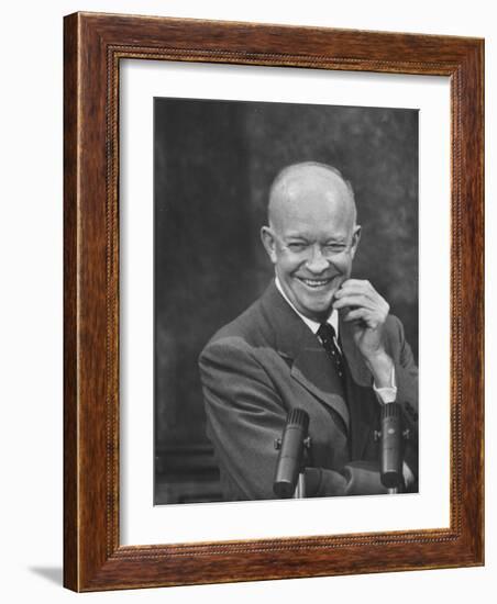 President Dwight D. Eisenhower at Press Conference-null-Framed Photographic Print