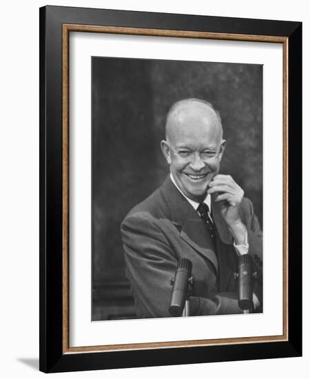 President Dwight D. Eisenhower at Press Conference-null-Framed Photographic Print