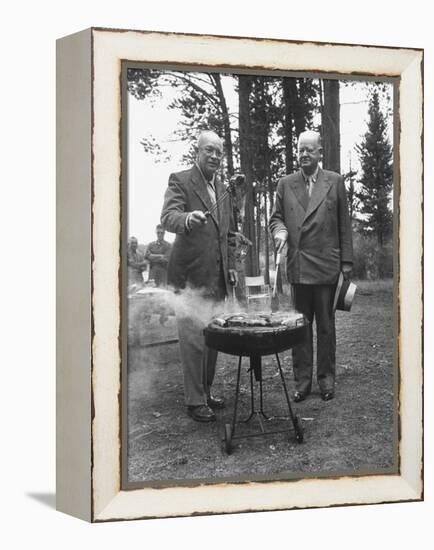 President Dwight D. Eisenhower Cooking Steaks with Former President Herbert C. Hoover-Walter Sanders-Framed Premier Image Canvas