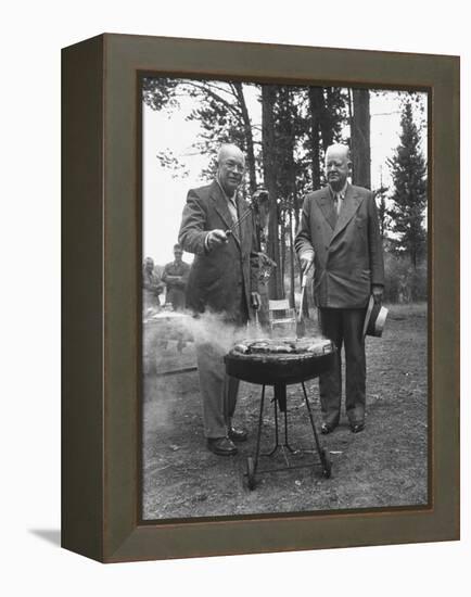 President Dwight D. Eisenhower Cooking Steaks with Former President Herbert C. Hoover-Walter Sanders-Framed Premier Image Canvas