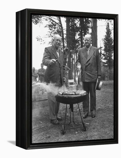 President Dwight D. Eisenhower Cooking Steaks with Former President Herbert C. Hoover-Walter Sanders-Framed Premier Image Canvas