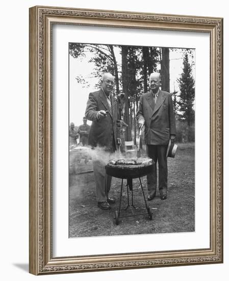 President Dwight D. Eisenhower Cooking Steaks with Former President Herbert C. Hoover-Walter Sanders-Framed Photographic Print