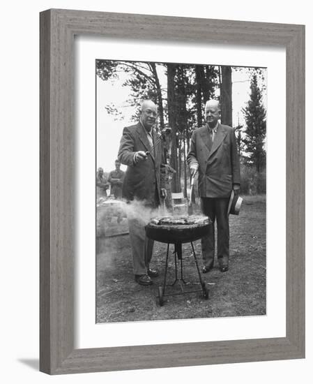 President Dwight D. Eisenhower Cooking Steaks with Former President Herbert C. Hoover-Walter Sanders-Framed Photographic Print