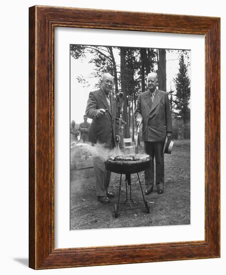 President Dwight D. Eisenhower Cooking Steaks with Former President Herbert C. Hoover-Walter Sanders-Framed Photographic Print