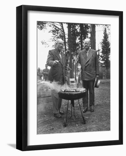 President Dwight D. Eisenhower Cooking Steaks with Former President Herbert C. Hoover-Walter Sanders-Framed Photographic Print