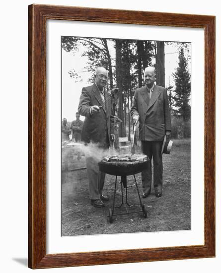 President Dwight D. Eisenhower Cooking Steaks with Former President Herbert C. Hoover-Walter Sanders-Framed Photographic Print