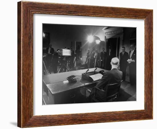 President Dwight D. Eisenhower Presenting His Farewell Address to the Nation-Ed Clark-Framed Photographic Print