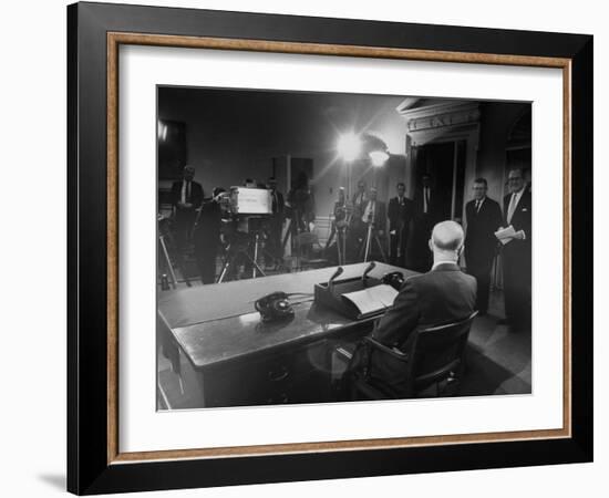 President Dwight D. Eisenhower Presenting His Farewell Address to the Nation-Ed Clark-Framed Photographic Print