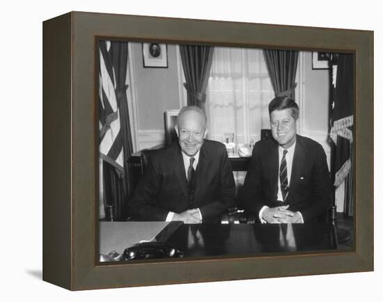 President Dwight Eisenhower Meets with President-Elect John Kennedy-null-Framed Stretched Canvas