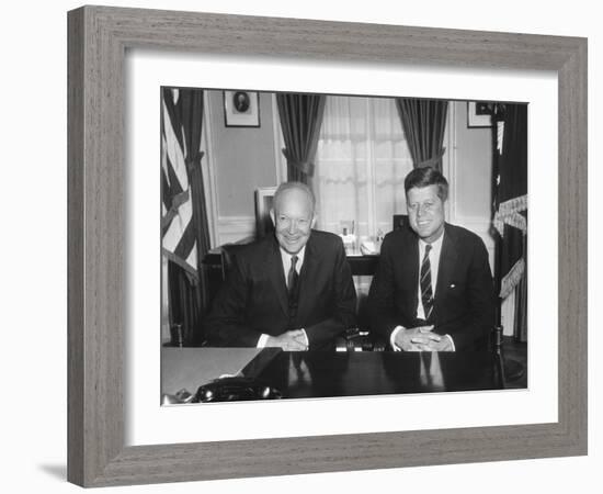 President Dwight Eisenhower Meets with President-Elect John Kennedy-null-Framed Photo