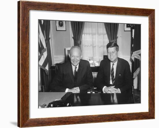 President Dwight Eisenhower Meets with President-Elect John Kennedy-null-Framed Photo