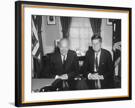 President Dwight Eisenhower Meets with President-Elect John Kennedy-null-Framed Photo