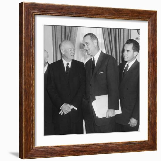 President Eisenhower and Future Presidents Lyndon Johnson and Richard Nixon-null-Framed Premium Photographic Print