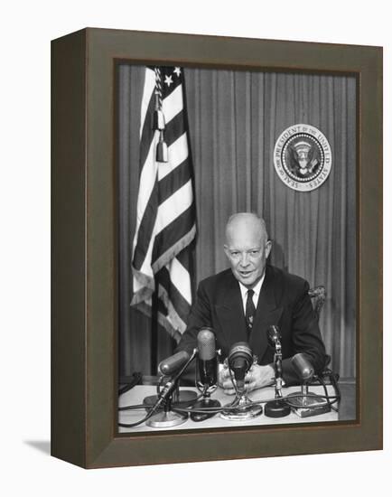 President Eisenhower Recording a Message for the Committee for Religion in American Life, Inc-null-Framed Stretched Canvas