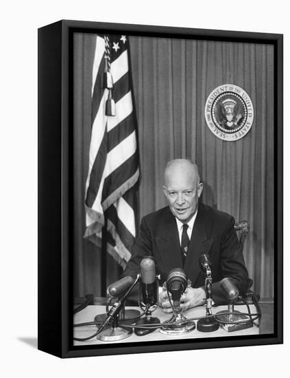 President Eisenhower Recording a Message for the Committee for Religion in American Life, Inc-null-Framed Stretched Canvas