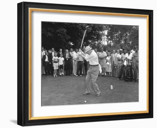 President Eisenhower Teeing Off on a Golf Course, Summer 1957-null-Framed Photo