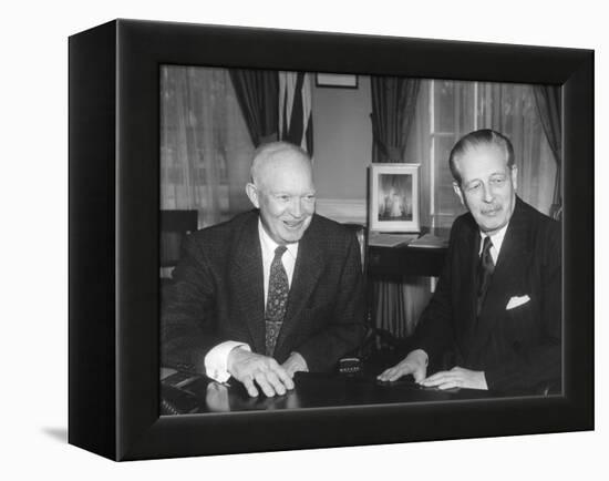 President Eisenhower with British Prime Minister Harold Macmillan in the Oval Office-null-Framed Stretched Canvas