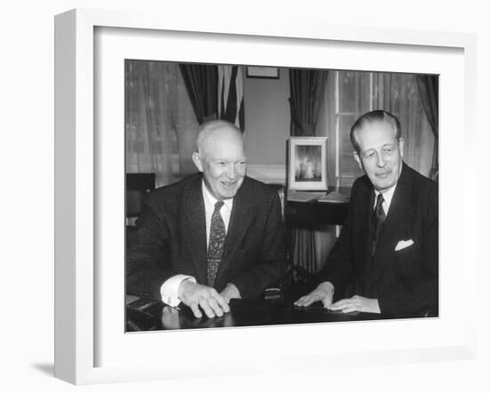 President Eisenhower with British Prime Minister Harold Macmillan in the Oval Office-null-Framed Photo