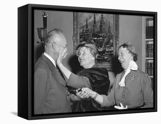 President Eisenhower with Helen Keller and Her Aide Polly Thompson-null-Framed Stretched Canvas