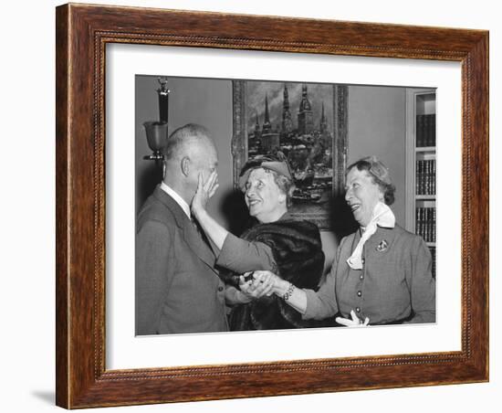 President Eisenhower with Helen Keller and Her Aide Polly Thompson-null-Framed Photo